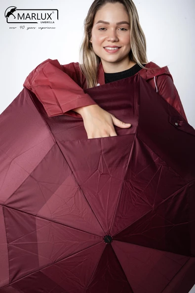 Marlux 8 Telli Tam Otomatik Rüzgara Dayanıklı Yapı Kılıflı Şemsiye Bordo MPR2001 ürün görseli 1