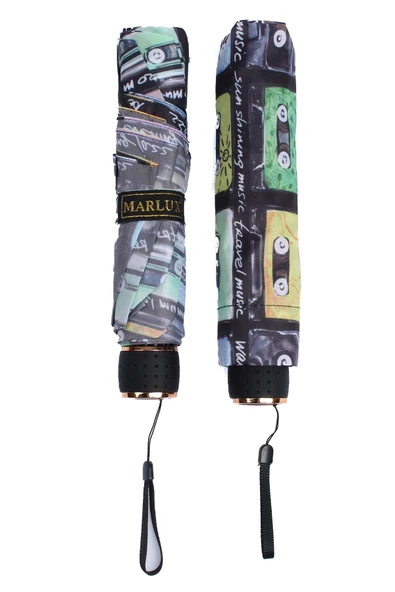 Marlux Nostalji Kaset Desenli 8 Telli Manuel Rüzgara Dayanıklı Şemsiye M21MAR606R01 - Resim 5