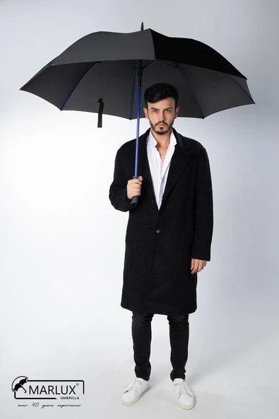 Marlux 8 Fiber Telli Rüzgara Dayanıklı Otomatik Özel Tasarım Protokol Şemsiye Siyah Mavi MPR2008 ürün görseli 1