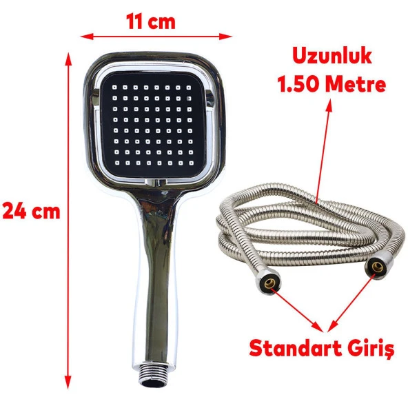 Duş Seti Lüx Kare Başlık Banyo Duş Başlığı Seti Fiskiyesi Telefonu Metal Hortum - 2