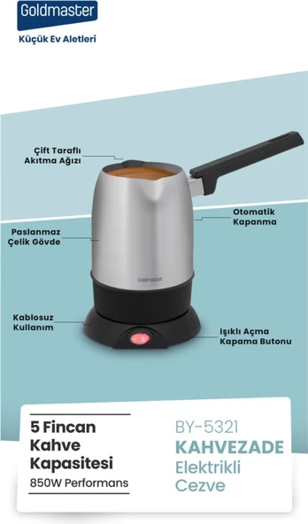 Goldmaster Kahvezade Paslanmaz Çelik Çift Ağızlı 5 Fincan Kapasiteli Elektrikli Cezve BY-5321 - 4