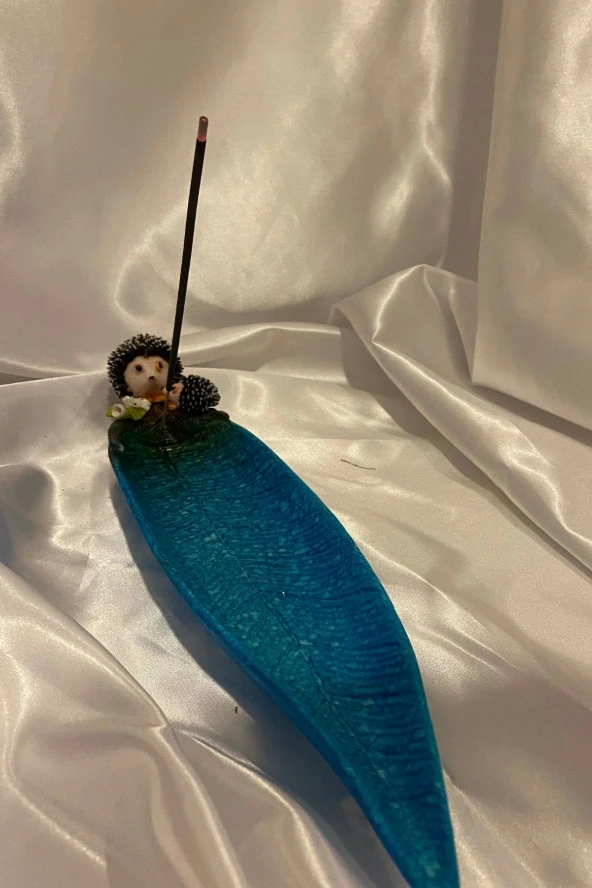 Seramik Çubuk Tütsülük Uzun Yaprak Bilge Kirpi Mavi - 4