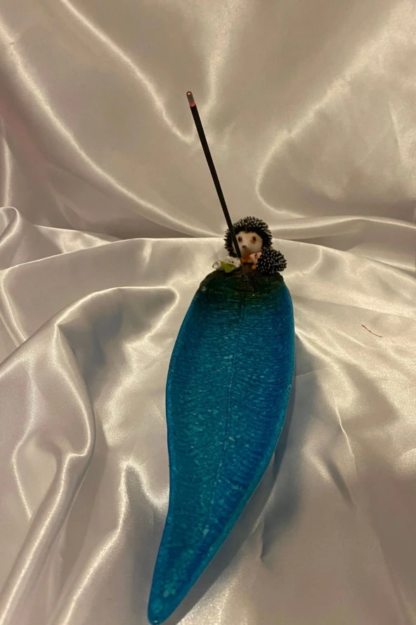 Seramik Çubuk Tütsülük Uzun Yaprak Bilge Kirpi Mavi - 7