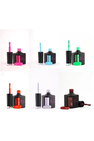 6'lı Set Kalıcı Oje (pembe, Mavi, Yeşil, Turuncu, Gri, Simli Kırmızı) 15ml