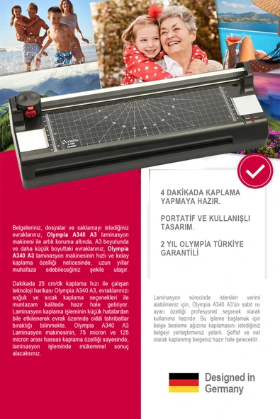 A340 A3 Kağıt Kesme Giyotin Makinesi ve Pvc Laminasyon Makinesi + 15 Pvc Filmi - 3
