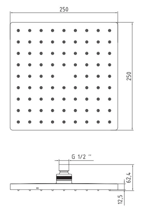 ECA Tiera Kare Duş Başlığı 25x25 Mat Siyah Renkli 102145068C1 - 2