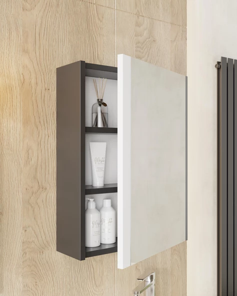 Karen Banyo Kemer 45 Cm,lavabolu,aynalı,banyo Dolabı,mat Antrasit,lavabo Dahil - Antrasit - 3