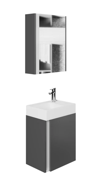 Karen Banyo Kemer 45 Cm,lavabolu,aynalı,banyo Dolabı,mat Antrasit,lavabo Dahil - Antrasit - 6