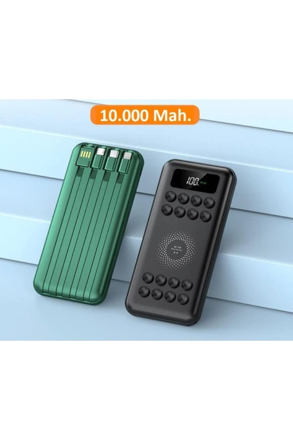 Inovaxis 10.000mah.kablosuz Şarj Özellikli Dahili Kablolu Dijital Göstergeli Vantuzlu Powerbank - 4
