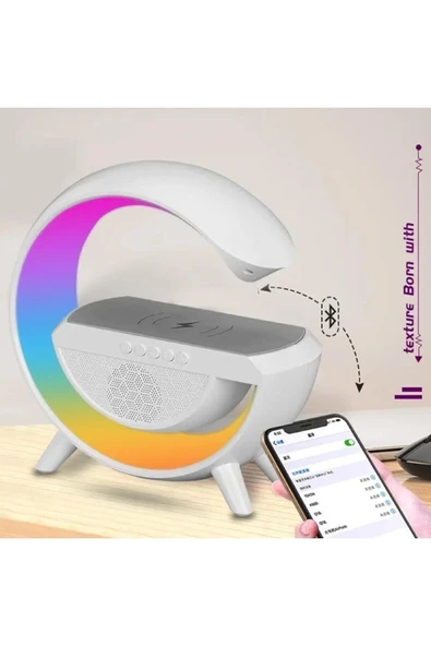 SMAYLİNG Kablosuz Şarj Özellikli Modern Saat Bluetooth Hoparlör Gece Masa Lambası Çok Fonksiyonlu Atmosferik - Resim 5
