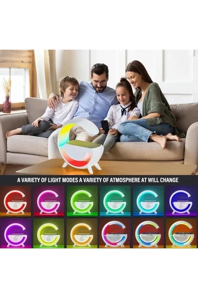 SMAYLİNG Kablosuz Şarj Özellikli Modern Saat Bluetooth Hoparlör Gece Masa Lambası Çok Fonksiyonlu Atmosferik - Resim 6