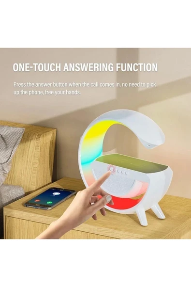 SMAYLİNG Kablosuz Şarj Özellikli Modern Saat Bluetooth Hoparlör Gece Masa Lambası Çok Fonksiyonlu Atmosferik - Resim 2