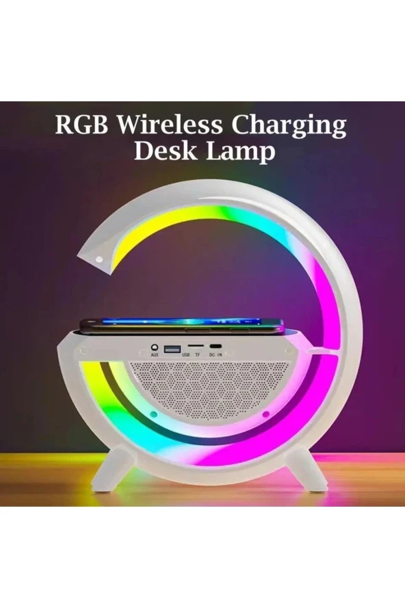 SMAYLİNG Kablosuz Şarj Özellikli Modern Saat Bluetooth Hoparlör Gece Masa Lambası Çok Fonksiyonlu Atmosferik - 3