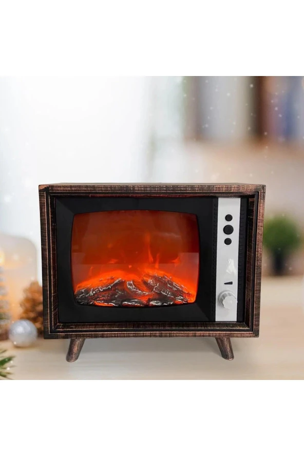 Inovaxis Retro TV Tasarımlı Dekoratif Taşınabilir Pilli veya Usbli Led Şömine Gece Lambası ürün görseli