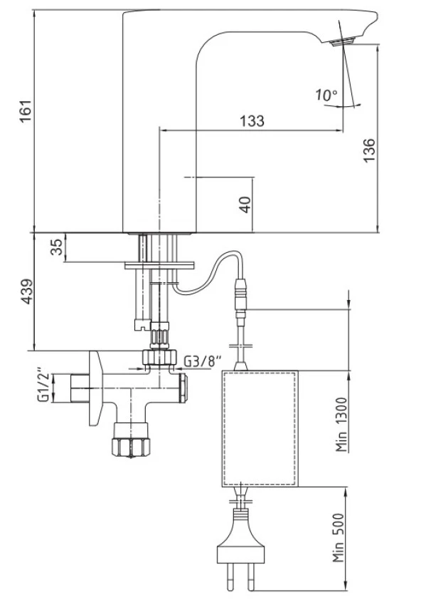 ECA Compact Fotoselli Lavabo Musluğu Elektrikli 108108043 Tek Su Girişli - 2