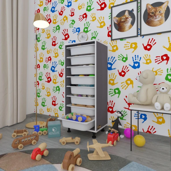 Kenzlife sepetli mutfak dolabı ruberu gri 110x45x30 banyo oyuncak çamaşır beyaz 8 li sepet