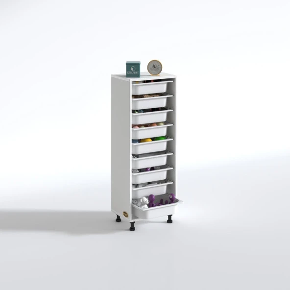 Kenzlife sepetli mutfak dolabı ruberu byz 122x45x30 banyo oyuncak çamaşır beyaz 9 lu sepet - Resim 2