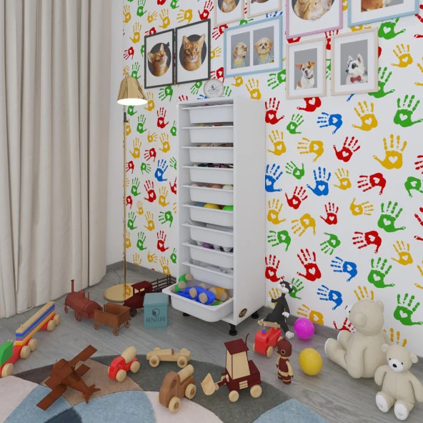 Kenzlife sepetli mutfak dolabı ruberu byz 134x45x30 banyo oyuncak çamaşır beyaz 10 lu sepet