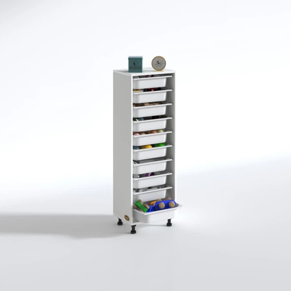 Kenzlife sepetli mutfak dolabı ruberu byz 134x45x30 banyo oyuncak çamaşır beyaz 10 lu sepet - 2