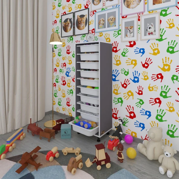 Kenzlife sepetli mutfak dolabı ruberu gri 134x45x30 banyo oyuncak çamaşır beyaz 10 lu sepet ürün görseli