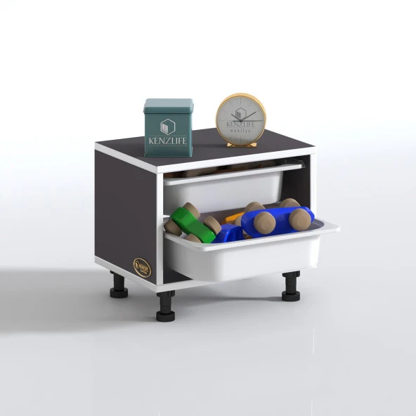 Kenzlife sepetli mutfak dolabı ruberu gri 038x45x30 banyo oyuncak çamaşır beyaz 2 li sepet - Resim 2