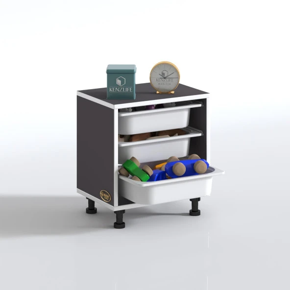 Kenzlife sepetli mutfak dolabı ruberu gri 050x45x30 banyo oyuncak çamaşır beyaz 3 lü sepet - Resim 2