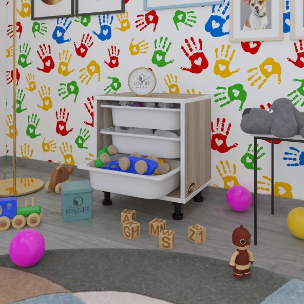 Kenzlife sepetli mutfak dolabı ruberu crd 050x45x30 banyo oyuncak çamaşır beyaz 3 lü sepet ürün görseli