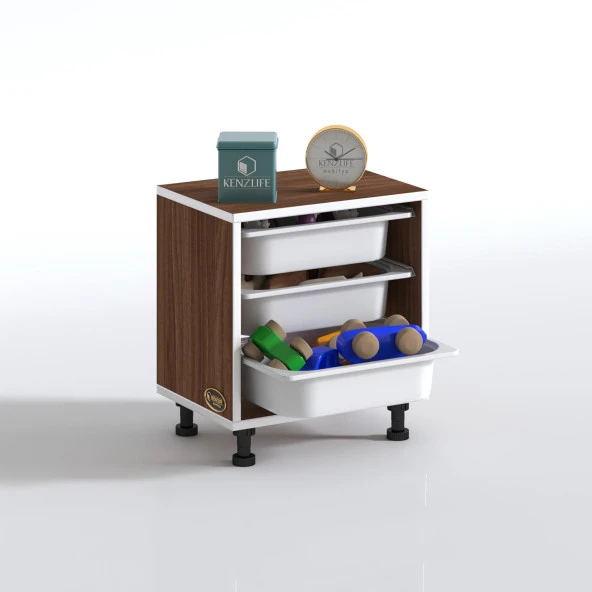 Kenzlife sepetli mutfak dolabı ruberu cvz 050x45x30 banyo oyuncak çamaşır beyaz 3 lü sepet - Resim 2