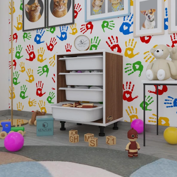 Kenzlife sepetli mutfak dolabı ruberu cvz 062x45x30 banyo oyuncak çamaşır beyaz 4 lü sepet ürün görseli