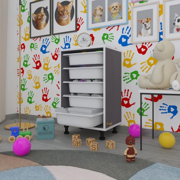 Kenzlife sepetli mutfak dolabı ruberu gri 074x45x30 banyo oyuncak çamaşır beyaz 5 li sepet ürün görseli