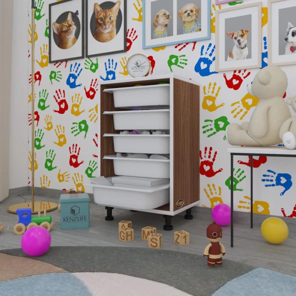 Kenzlife sepetli mutfak dolabı ruberu cvz 074x45x30 banyo oyuncak çamaşır beyaz 5 li sepet ürün görseli