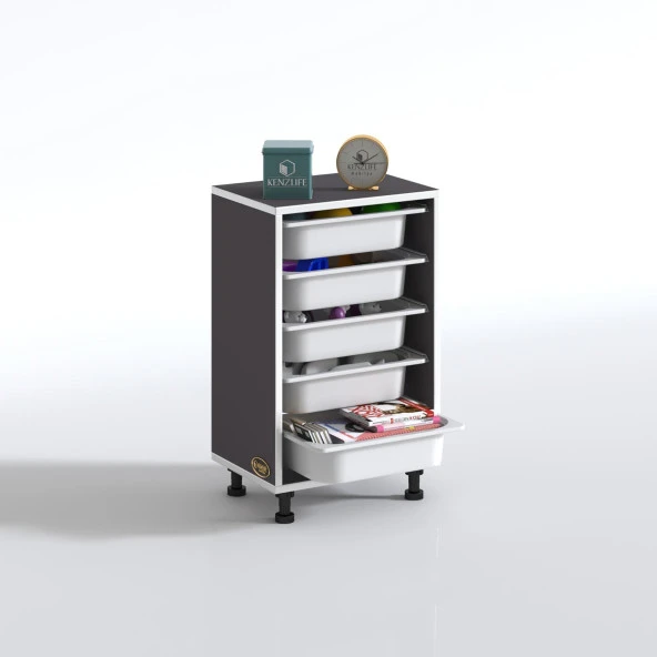 Kenzlife sepetli mutfak dolabı ruberu gri 074x45x30 banyo oyuncak çamaşır beyaz 5 li sepet - Resim 2