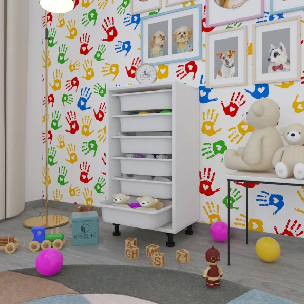 Kenzlife sepetli mutfak dolabı ruberu byz 086x45x30 banyo oyuncak çamaşır beyaz 6 lı sepet ürün görseli 1