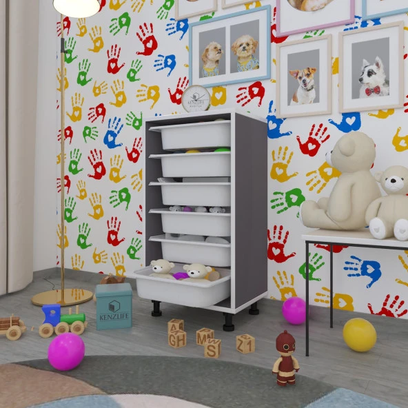 Kenzlife sepetli mutfak dolabı ruberu gri 086x45x30 banyo oyuncak çamaşır beyaz 6 lı sepet