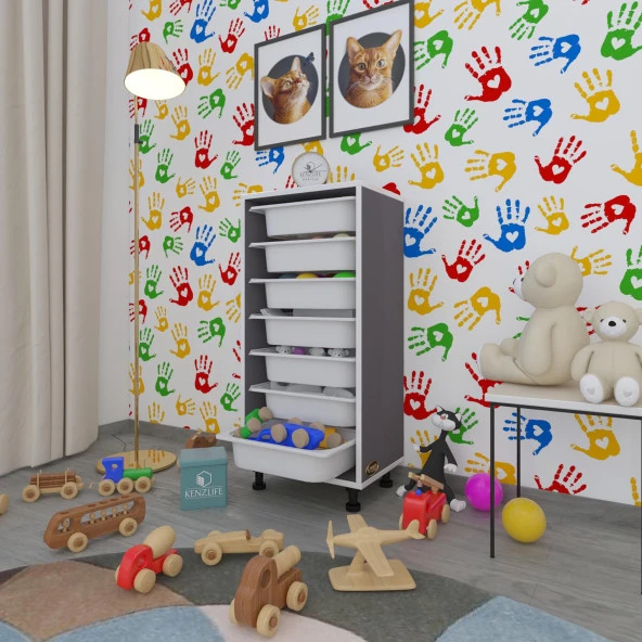 Kenzlife sepetli mutfak dolabı ruberu gri 098x45x30 banyo oyuncak çamaşır beyaz 7 li sepet