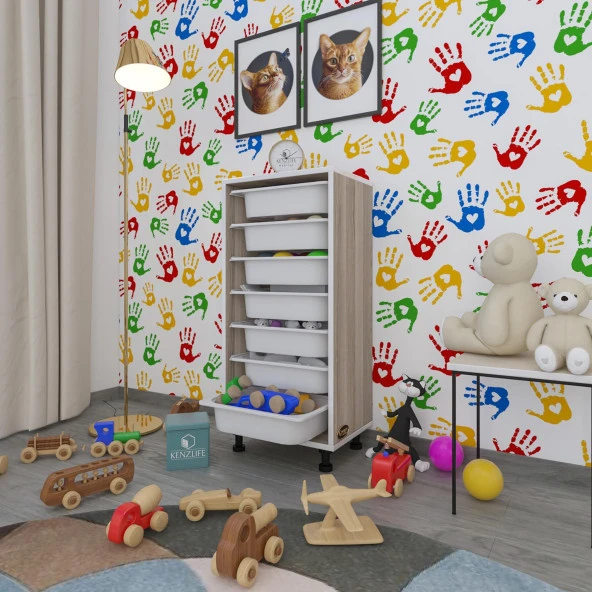 Kenzlife sepetli mutfak dolabı ruberu crd 098x45x30 banyo oyuncak çamaşır beyaz 7 li sepet ürün görseli