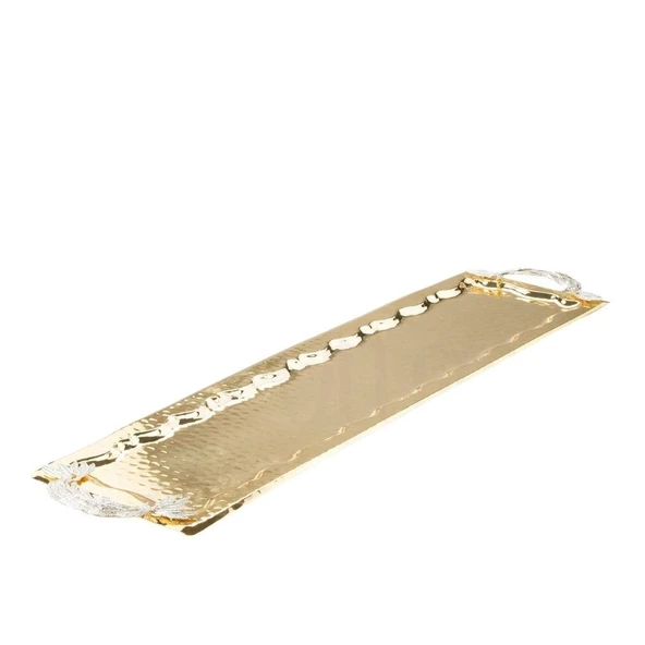 Nikel Tüylü Baton Tepsi + 6'lı Çay Bardağı Altın - 2