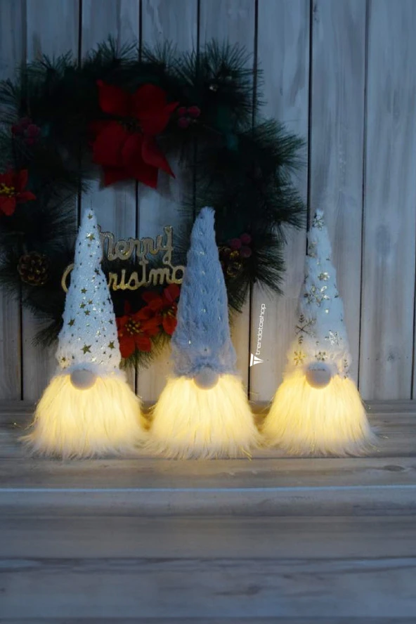 64363 Noel Dekorasyon Gnome LEDli 25 cm Yüksek, Noel Bab Gnome, Çocuklar için Gnome Hediyeleri 3lü Paket