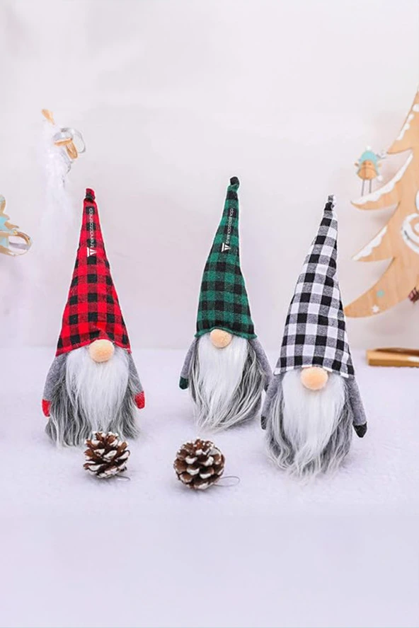 64365 3’lü Gnome Dekorasyon Seti, Sevimli Peluş Gnome Noel Hediyesi - 2