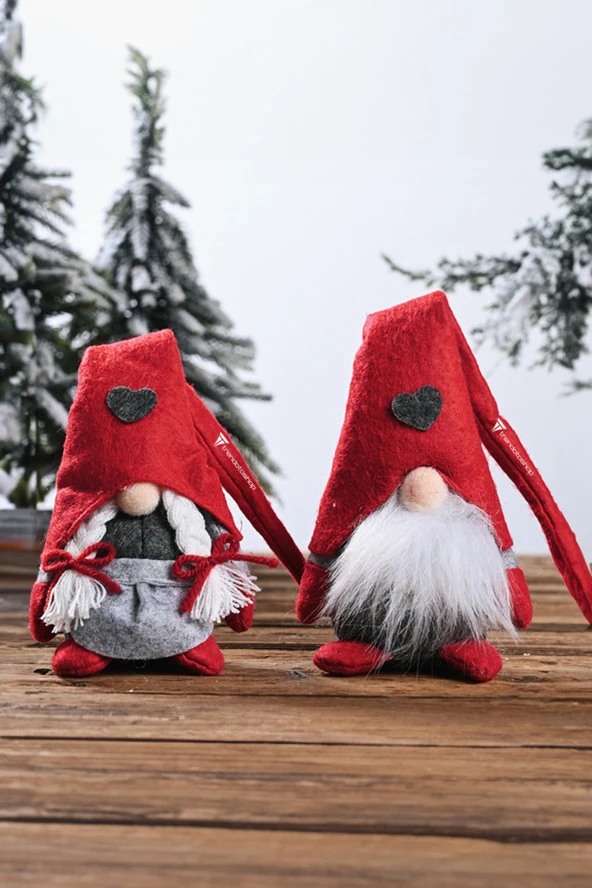 64364 Gnome Noel Süsü 2’li Set, Noel Baba Gnome Dekorasyon Seti
