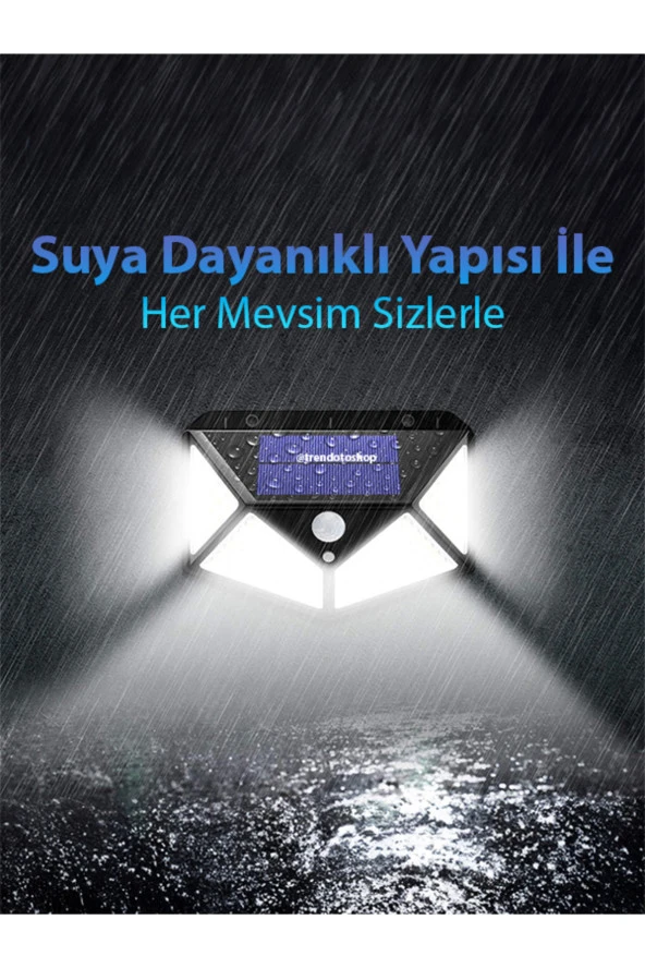 21297  100 Ledli Güneş Enerjili Hareket Sensörlü Solar Aydınlatma Lambası