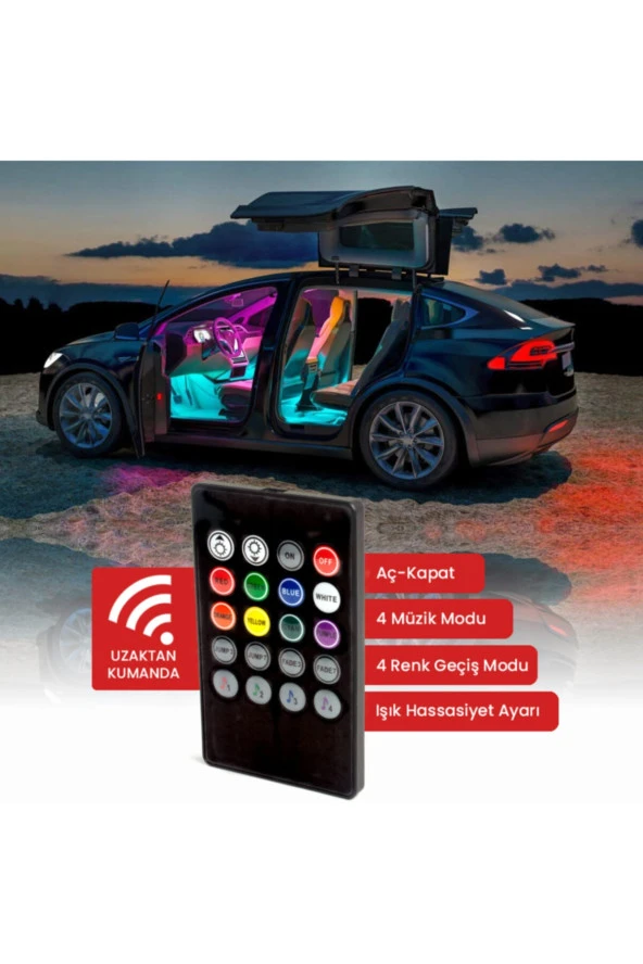 21173  12 Led Ayak Altı Led Lamba Kumandalı Sese Duyarlı Usb Rgb Araç Içi Aydınlatma