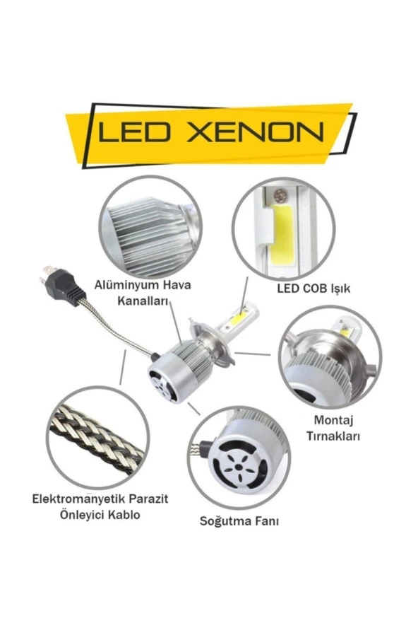 11190 H1 Led Xenon Far Ampülü C6 Kasa Şimşek Etkili Beyaz Işık - 3