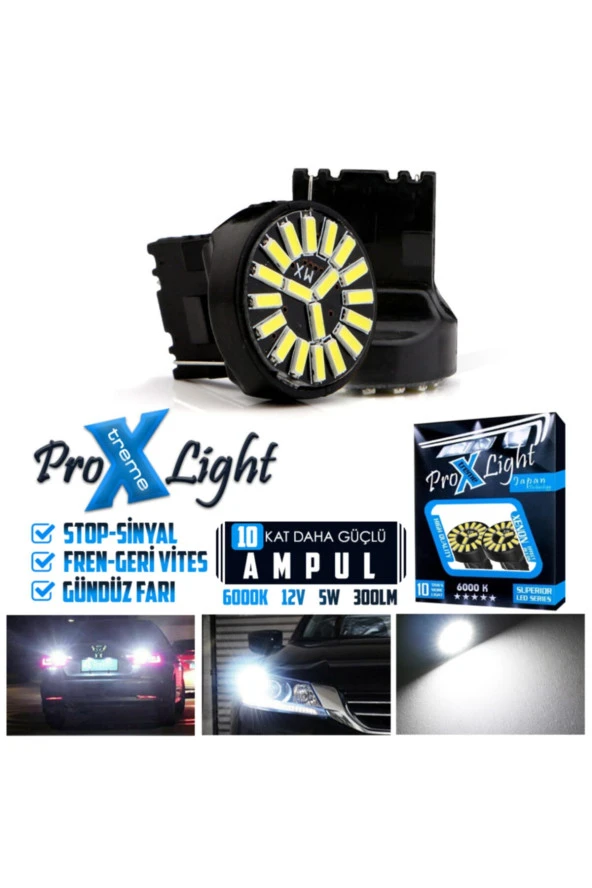 14160  T20 W21 5w 7440 Beyaz Stop Sinyal Geri Vites Gündüz Far Ampülü