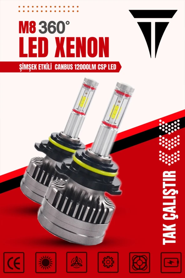 11012 Led 360 M8 H4 Full Power Csp 360° Led Xenon Far Ampulü 100 Canbus 12000lm