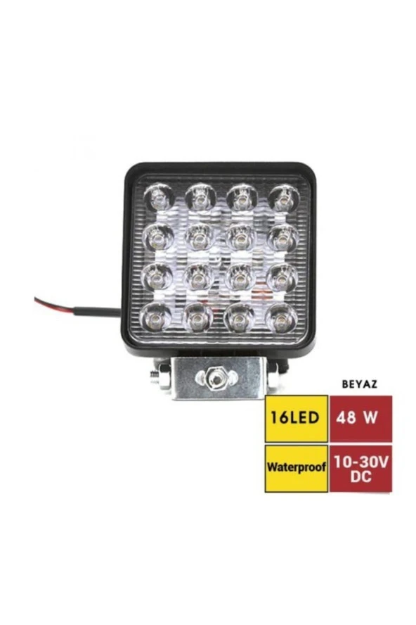 41290  16 Led Kare Çalışma Lambası 10-30v 48w