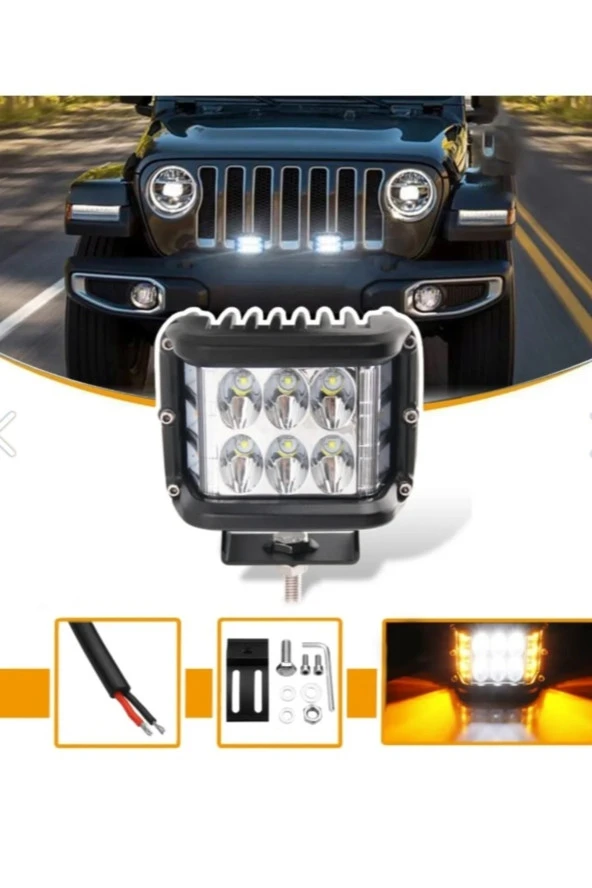 41310-A2  2 Adet Off Road 45w 12 Led 10cm Beyaz Turuncu Çakarlı Kare Sis Farı Çalışma Lambası Hi-tech
