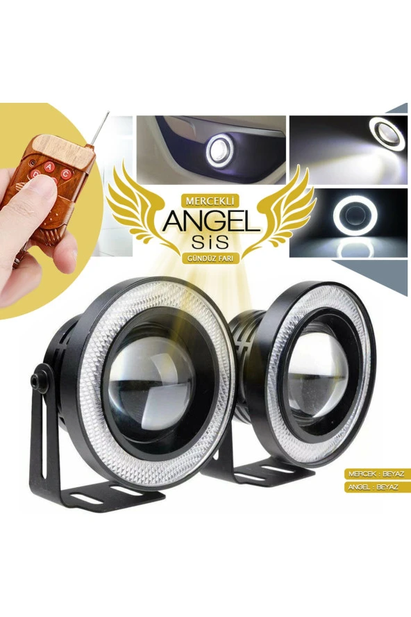 41373-K  Mercekli Angel Led Halkalı Sis Far Metal Alaşım Gövde Su Geçirmez Beyaz F1 Ahşap Kumandalı 89 Mm