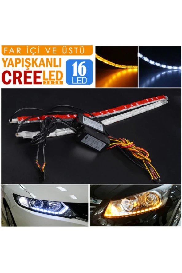 21011 Far Içi Far Üstü Su Geçirmez Animasyonlu Kayar Led Sinyalli 16 Led Yapışkanlı