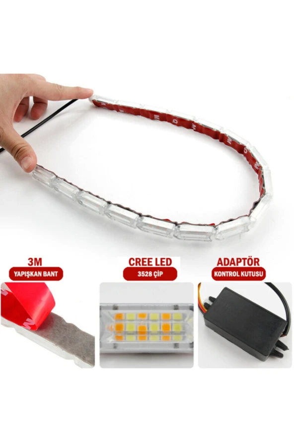 21011 Far Içi Far Üstü Su Geçirmez Animasyonlu Kayar Led Sinyalli 16 Led Yapışkanlı - 2